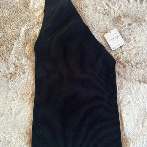 Free People Black Asymmetrical Ribbed Tank Top - Picture 2 of 3